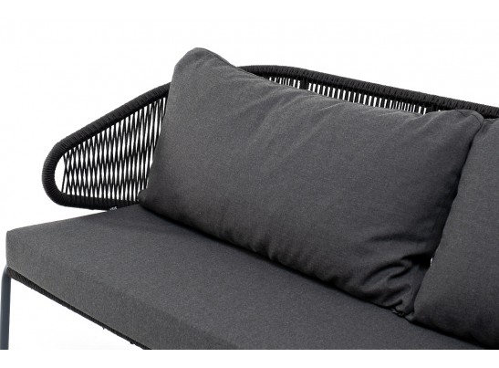 "Милан" диван 3-местный плетеный из роупа, каркас алюминий темно-серый (RAL7024) муар, роуп темно-серый круглый, ткань темно-серая 027 в Кургане