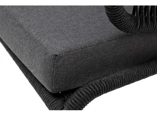 "Милан" диван 3-местный плетеный из роупа, каркас алюминий темно-серый (RAL7024) муар, роуп темно-серый круглый, ткань темно-серая 027 в Кургане