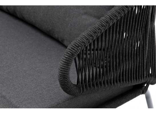 "Милан" диван 3-местный плетеный из роупа, каркас алюминий темно-серый (RAL7024) муар, роуп темно-серый круглый, ткань темно-серая 027 в Кургане