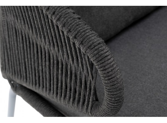 "Милан" диван 3-местный плетеный из роупа, каркас алюминий темно-серый (RAL7024) муар, роуп темно-серый круглый, ткань темно-серая 027 в Кургане