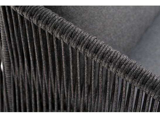 "Милан" диван 3-местный плетеный из роупа, каркас алюминий темно-серый (RAL7024) муар, роуп темно-серый круглый, ткань темно-серая 027 в Кургане