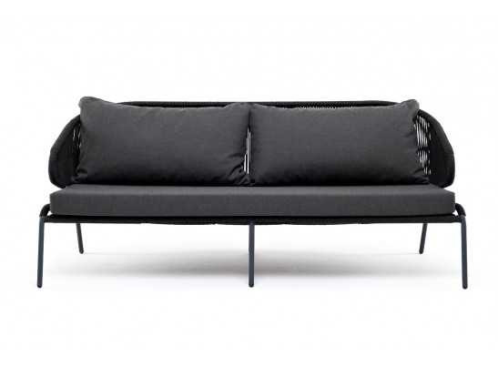 "Милан" диван 3-местный плетенный из роупа, каркас алюминий RAL7024, роуп темно-серый кругл, ткань темно-серая в Кургане