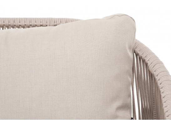 "Милан" диван 3-местный плетеный из роупа, каркас алюминий белый муар, роуп бежевый круглый, ткань бежевая 052 в Кургане