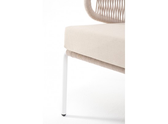 "Милан" диван 3-местный плетеный из роупа, каркас алюминий белый муар, роуп бежевый круглый, ткань бежевая 052 в Кургане