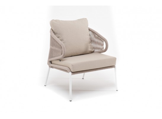 "Милан" кресло плетеное из роупа, каркас алюминий белый, роуп бежевый, ткань бежевая в Кургане
