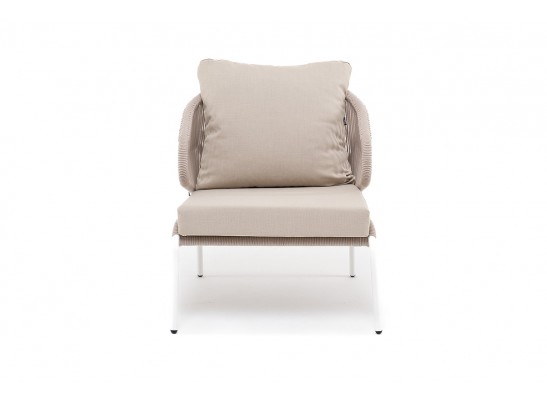 "Милан" кресло плетеное из роупа, каркас алюминий белый, роуп бежевый, ткань бежевая в Кургане