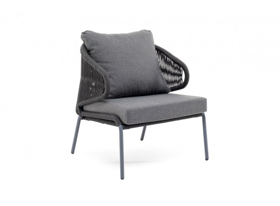 "Милан" кресло плетенное из роупа, каркас алюминий RAL7024, роуп темно-серый кругл, ткань темно-серая в Кургане