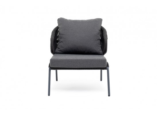 "Милан" кресло плетеное из роупа, каркас алюминий темно-серый (RAL7024) муар, роуп темно-серый круглый, ткань темно-серая 027 в Кургане