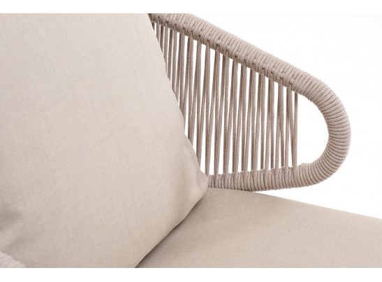 "Милан" кресло плетеное из роупа, каркас алюминий белый муар, роуп бежевый круглый, ткань бежевая 035 в Кургане