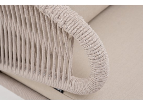 "Милан" кресло плетеное из роупа, каркас алюминий белый муар, роуп бежевый круглый, ткань бежевая 035 в Кургане