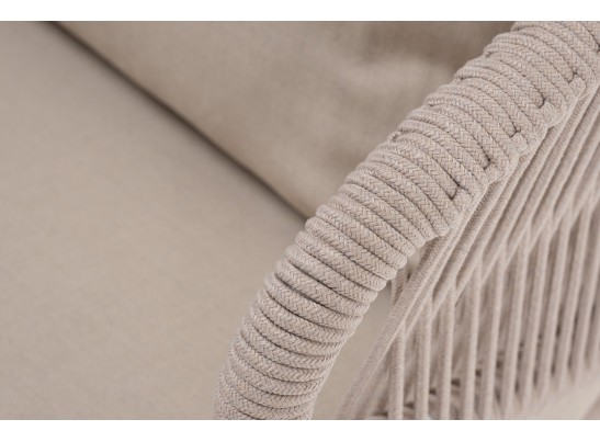 "Милан" кресло плетеное из роупа, каркас алюминий белый муар, роуп бежевый круглый, ткань бежевая 035 в Кургане