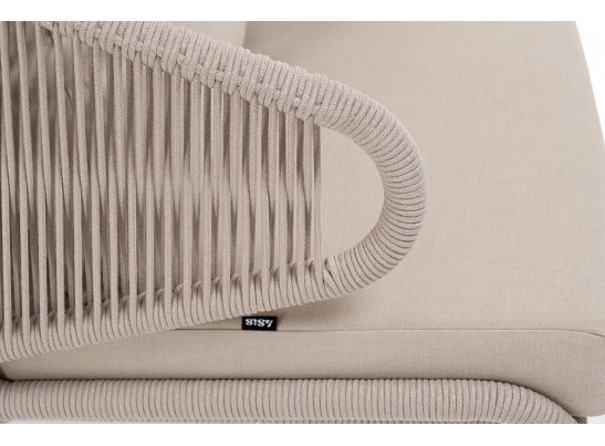 "Милан" кресло плетеное из роупа, каркас алюминий белый муар, роуп бежевый круглый, ткань бежевая 052 в Кургане