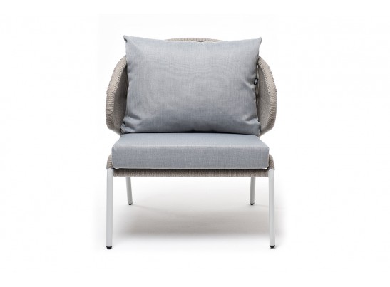 "Милан" кресло плетеное из роупа, каркас алюминий светло-серый (RAL7035) муар, роуп серый меланж круглый, ткань светло-серая в Кургане