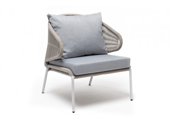 "Милан" кресло плетеное из роупа, каркас алюминий светло-серый (RAL7035) муар, роуп серый меланж круглый, ткань светло-серая в Кургане