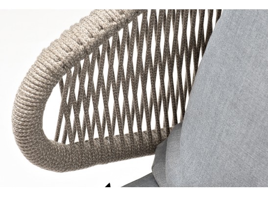 "Милан" кресло плетеное из роупа, каркас алюминий светло-серый (RAL7035) муар, роуп серый меланж круглый, ткань светло-серая в Кургане