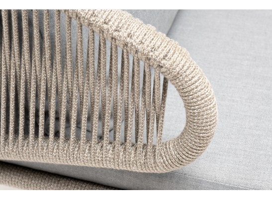 "Милан" кресло плетеное из роупа, каркас алюминий светло-серый (RAL7035) муар, роуп серый меланж круглый, ткань светло-серая в Кургане