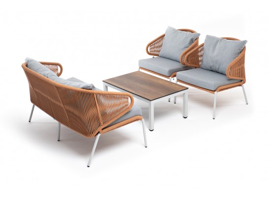 "Милан" лаунж-зона 4-местная плетеная из роупа (веревки), каркас алюминиевый светло-серый, роуп оранжевый меланж в Кургане