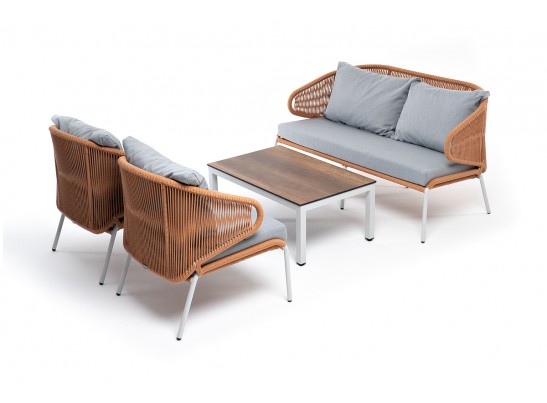 "Милан" лаунж-зона 4-местная плетеная из роупа (веревки), каркас алюминиевый светло-серый, роуп оранжевый меланж в Кургане