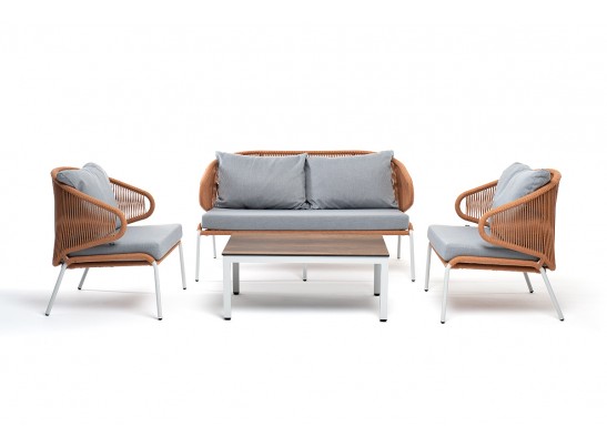 "Милан" лаунж-зона 4-местная плетеная из роупа (веревки), каркас алюминиевый светло-серый, роуп оранжевый меланж в Кургане