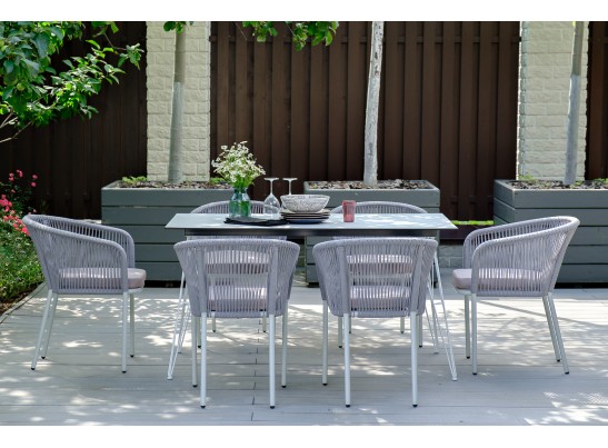 "Милан" обеденная группа на 6 персон, цвет светло-серый с белым каркасом в Кургане