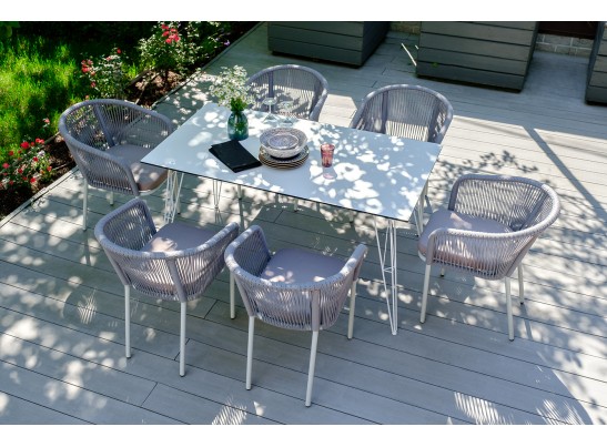 "Милан" обеденная группа на 6 персон, цвет светло-серый с белым каркасом в Кургане