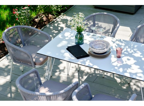 "Милан" обеденная группа на 6 персон, цвет светло-серый с белым каркасом в Кургане