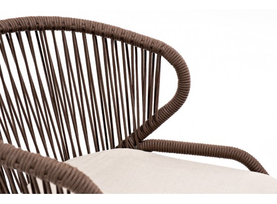 "Милан" стул плетеный из роупа, каркас алюминий белый муар, роуп коричневый круглый, ткань бежевая 052 в Кургане