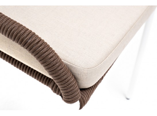 "Милан" стул плетеный из роупа, каркас алюминий белый муар, роуп коричневый круглый, ткань бежевая 052 в Кургане