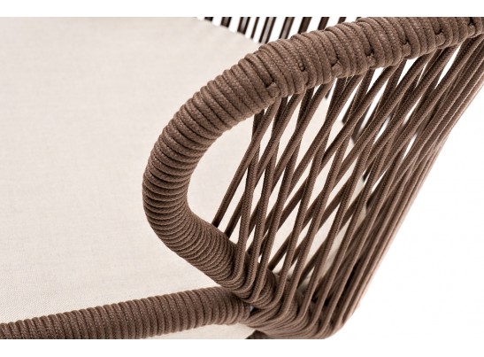 "Милан" стул плетеный из роупа, каркас алюминий белый муар, роуп коричневый круглый, ткань бежевая 052 в Кургане