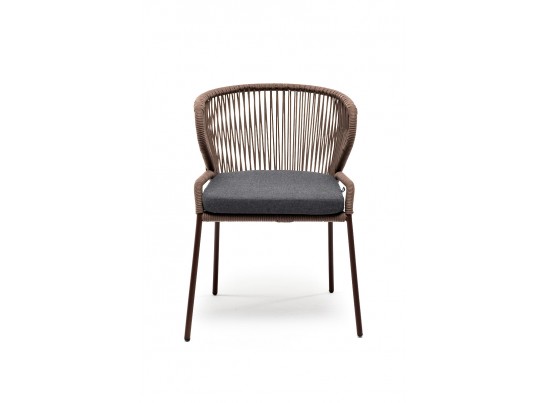 "Милан" стул плетеный из роупа, каркас алюминий коричневый, роуп коричневый, ткань темно-серая в Кургане