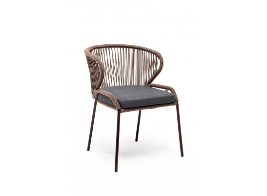 "Милан" стул плетеный из роупа, каркас алюминий коричневый, роуп коричневый, ткань темно-серая в Кургане