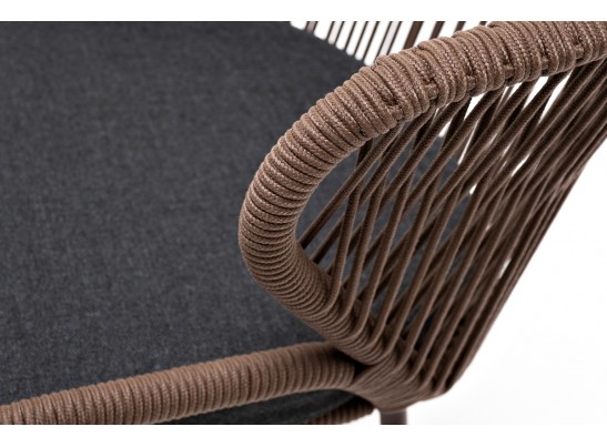 "Милан" стул плетеный из роупа, каркас алюминий коричневый, роуп коричневый, ткань темно-серая в Кургане