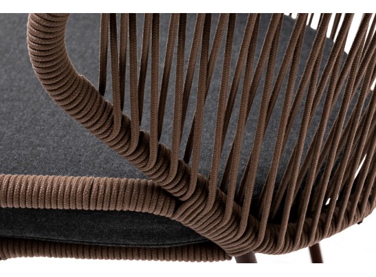 "Милан" стул плетеный из роупа, каркас алюминий коричневый, роуп коричневый, ткань темно-серая в Кургане