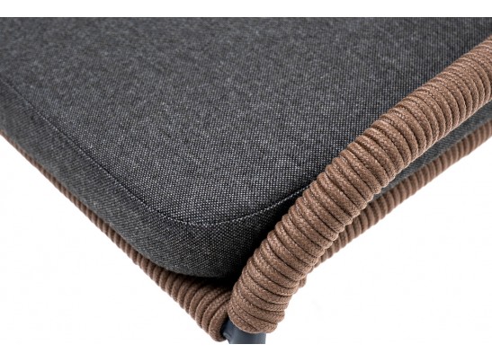 "Милан" стул плетеный из роупа, каркас алюминий серый (RAL7022) муар, роуп коричневый круглый, ткань темно-серая 027 в Кургане