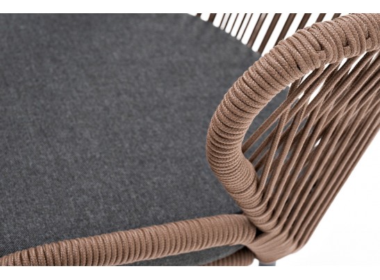 "Милан" стул плетеный из роупа, каркас алюминий серый (RAL7022) муар, роуп коричневый круглый, ткань темно-серая 027 в Кургане