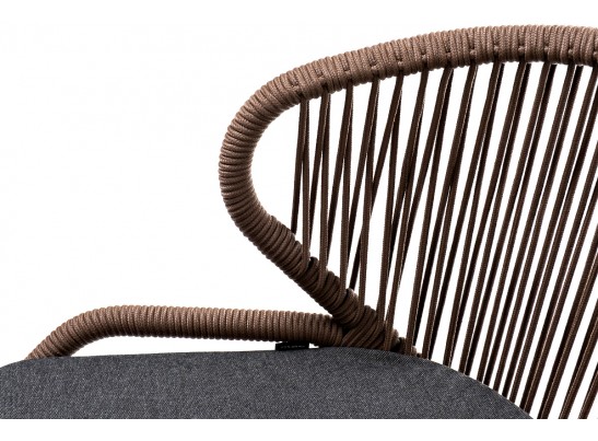 "Милан" стул плетеный из роупа, каркас алюминий серый (RAL7022) муар, роуп коричневый круглый, ткань темно-серая 027 в Кургане