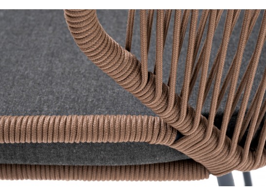 "Милан" стул плетеный из роупа, каркас алюминий серый (RAL7022) муар, роуп коричневый круглый, ткань темно-серая 027 в Кургане