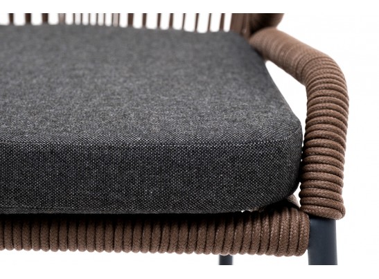 "Милан" стул плетеный из роупа, каркас алюминий серый (RAL7022) муар, роуп коричневый круглый, ткань темно-серая 027 в Кургане