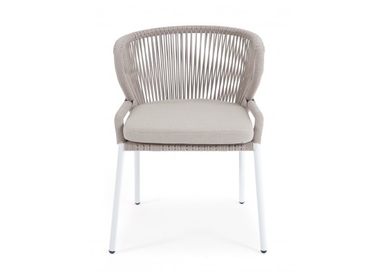 "Милан" стул плетеный из роупа, каркас алюминий белый муар, роуп бежевый круглый, ткань бежевая 052 в Кургане