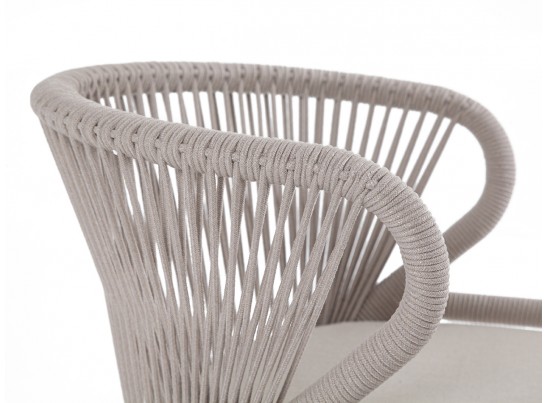 "Милан" стул плетеный из роупа, каркас алюминий белый муар, роуп бежевый круглый, ткань бежевая 052 в Кургане