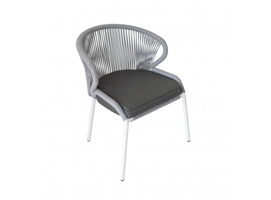 "Милан" стул плетеный из роупа, каркас алюминий белый шагрень, роуп светло-серый круглый, ткань светло-серая в Кургане