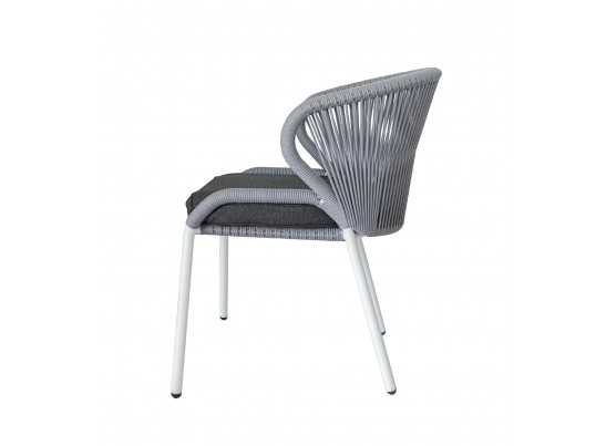 "Милан" стул плетеный из роупа, каркас алюминий белый шагрень, роуп светло-серый круглый, ткань светло-серая в Кургане