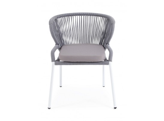 "Милан" стул плетеный из роупа, каркас алюминий белый, роуп светло-серый, ткань Neo Ash в Кургане