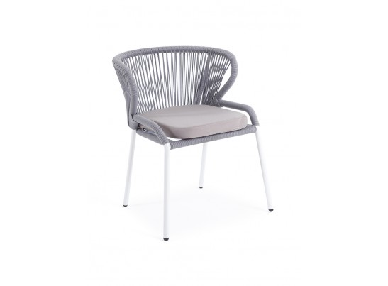 "Милан" стул плетеный из роупа, каркас алюминий белый, роуп светло-серый, ткань Neo Ash в Кургане