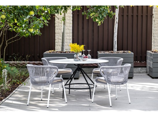 "Милан" стул плетеный из роупа, каркас алюминий белый, роуп светло-серый, ткань Neo Ash в Кургане