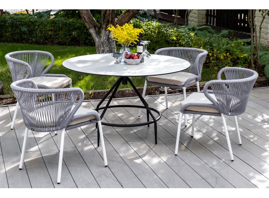 "Милан" стул плетеный из роупа, каркас алюминий белый, роуп светло-серый, ткань Neo Ash в Кургане