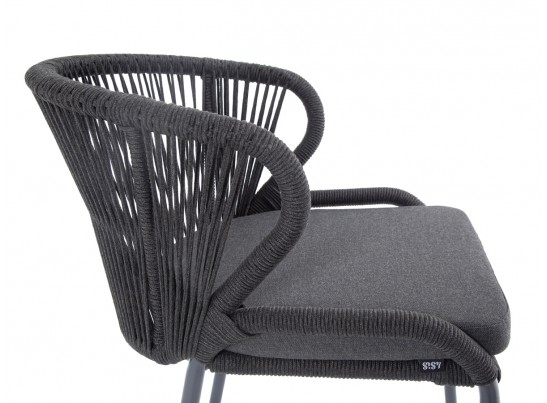 "Милан" стул плетеный из роупа, каркас алюминий темно-серый (RAL7024) шагрень, роуп темно-серый круглый, ткань темно-серая в Кургане