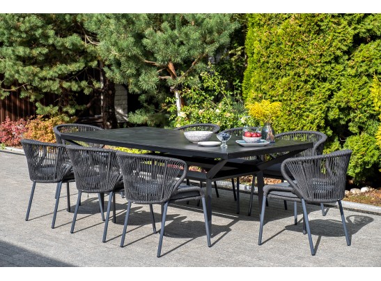 "Милан" стул плетеный из роупа, каркас алюминий темно-серый (RAL7024) шагрень, роуп темно-серый круглый, ткань темно-серая в Кургане