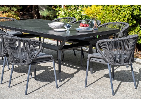 "Милан" стул плетеный из роупа, каркас алюминий темно-серый (RAL7024) шагрень, роуп темно-серый круглый, ткань темно-серая в Кургане