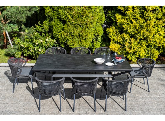 "Милан" стул плетеный из роупа, каркас алюминий темно-серый (RAL7024) шагрень, роуп темно-серый круглый, ткань темно-серая в Кургане